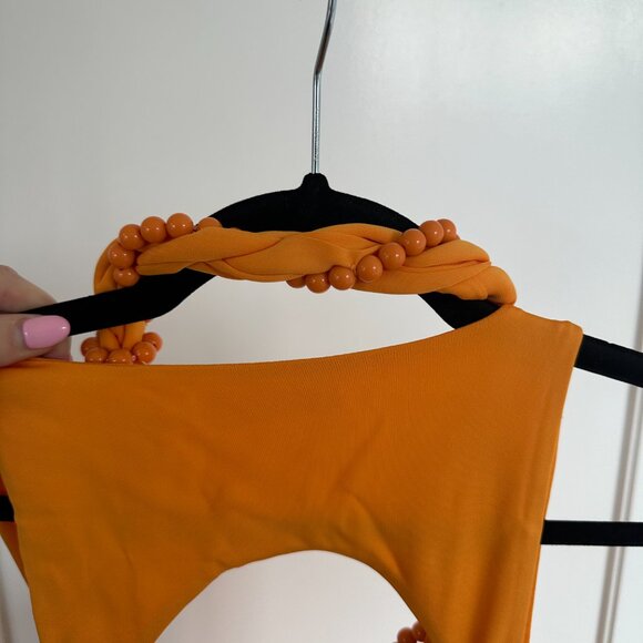 Helmut Lang Twist Maxi Dress Bead Embellished Square Neckline Orange - Picture 11 of 11